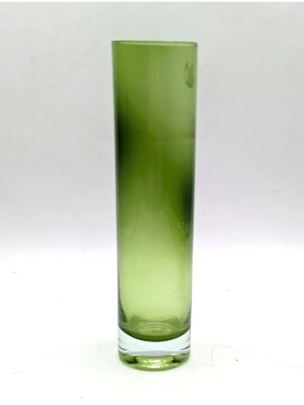 Vintage Hand Blown Glass Bud Vase Cylindrical Lime Green 7